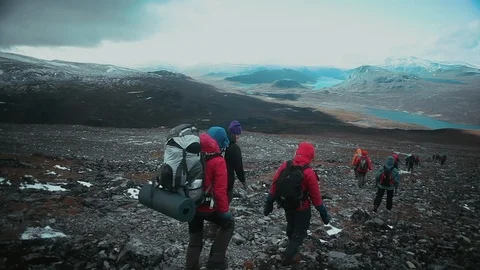 Group Descending Walking Down mountain Stock-Footage 94523003