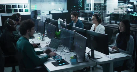 Group of Developers Working in Technology Center Stock Footage 233876056