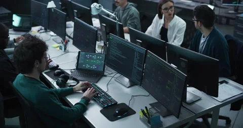 Group of Developers Working in Technology Center Stock Footage 233877244