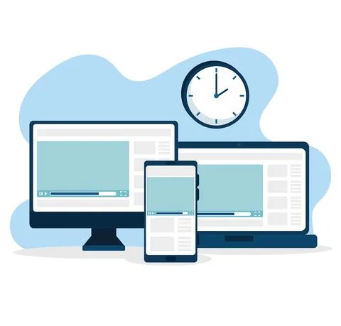 Group of devices electronics and clock watch Stock Illustration