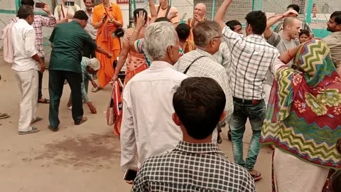 Group of Devotee Dancing During Krishna Name Sankirtan in Vrindavan Stock Footage 130306583
