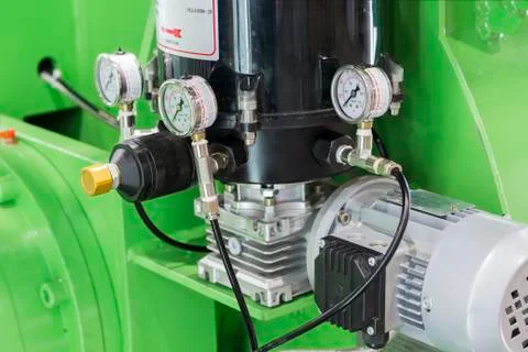 Group of dial gauge in a machine Stock Photos