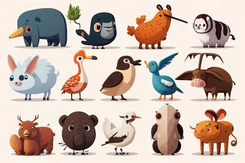 A group of different animals standing next to each other on a white backgro.. 스톡 일러스트