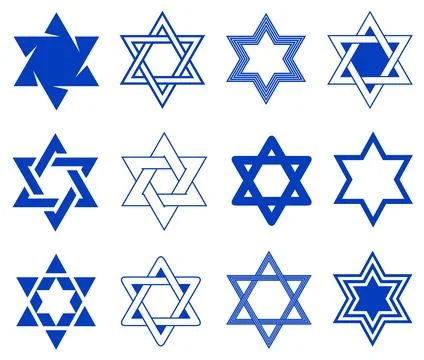 Group of different blue Star of David illustrations Stock Illustration