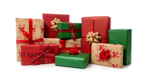 Group of different christmas gift boxes isolated on white background 스톡 사진