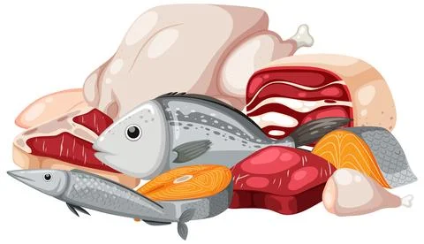 Group of different fresh meats Stock Illustration