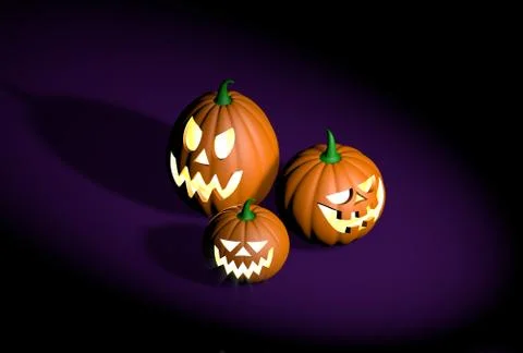 Group of different halloween pumpkins characters on a dark background Illustrazione stock