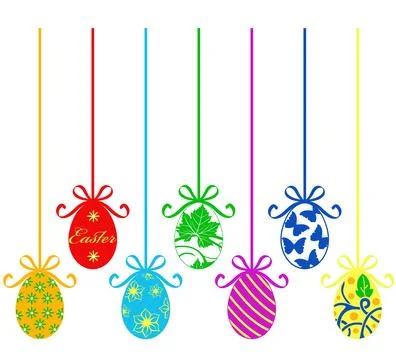 Group of different hanging Easter egg decorations イラスト素材