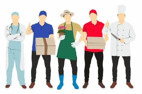 Group of different people occupation professionals occupational people Stock Illustration