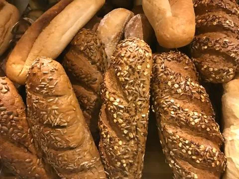 Group of different types of bread with sesame seeds Stock-Fotos
