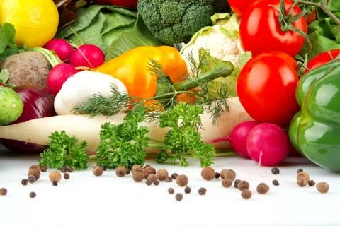 Group of different vegetables with spices Stock Photos