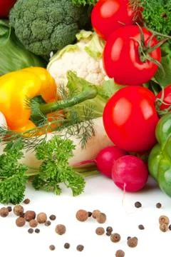 Group of different vegetables with spices Stock Photos
