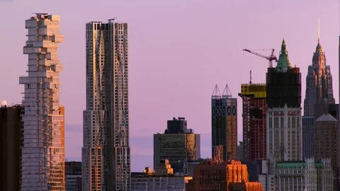 Group of differently designed modern and old skyscrapers in New York City. Stock Footage 78812637