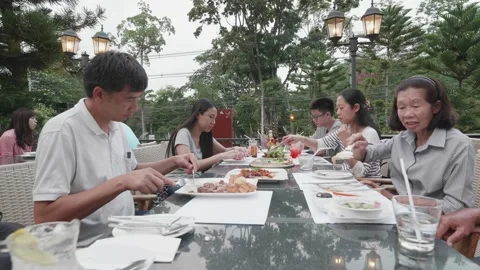 Group Dining Experience in an Outdoor Setting Stock Footage 315974835