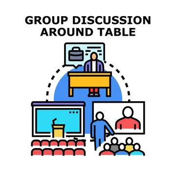 Group discussion around table sharing ideas concept Stock Illustration