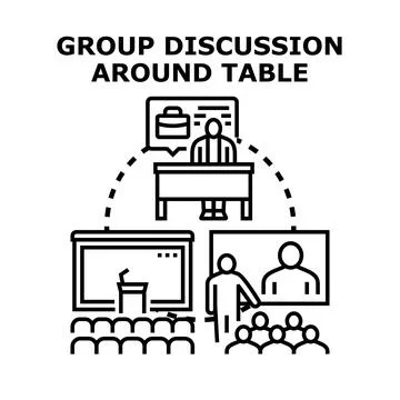 Group discussion around table sharing ideas concept Ilustración de archivo
