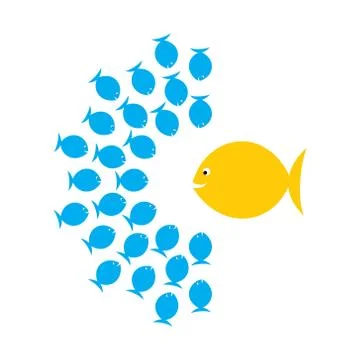 Group discussion concept, big fish discuss with group of fish Stock Illustration