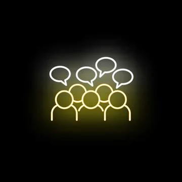 Group discussion feedback with glowing neon speech bubbles 스톡 일러스트