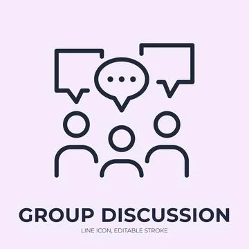 Group discussion line icon. Team conversation linear vector illustration. Thin 스톡 일러스트