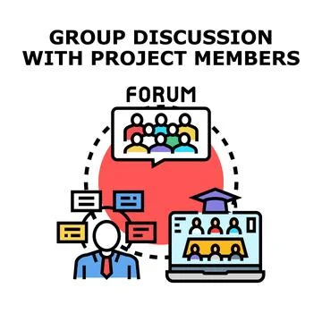 Group discussion with project members for online collaboration Stock Illustration