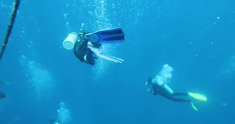 A group of divers diving towards a sunken ship in the Philippine Sea Stock Footage 265219057