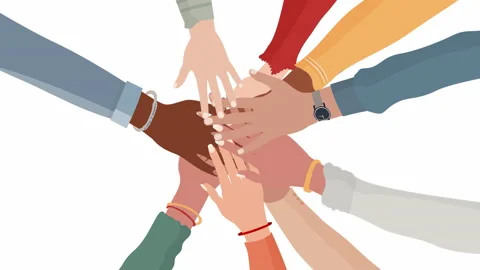 Group diverse arms and hands in a circle on top of each other. Mixed race. R Stock Footage 148531074