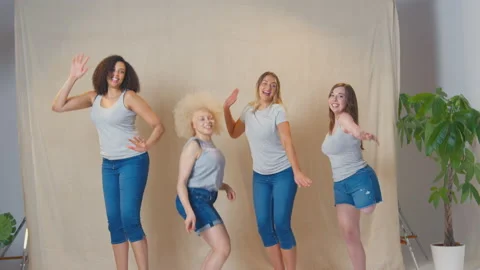 Body Positive Women Group And Different Body Together In Studio
