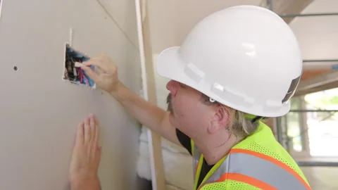 A group of diverse builders is actively engaged in working on a new house Stock Footage 305443137