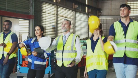 Group of diverse engineering and worker finished work and walking together,.. Stock Footage 242710230