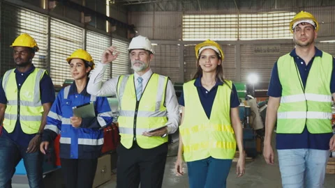 Group of diverse engineering and worker finished work and walking together,.. Stock Footage 242710779