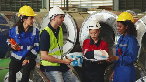 Group of diverse engineering and worker working together and discussing wit.. Stock Footage 242714074