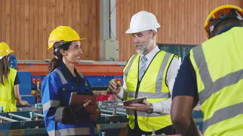 Group of diverse engineering and worker working together and discussing wit.. Stock Footage 242714193