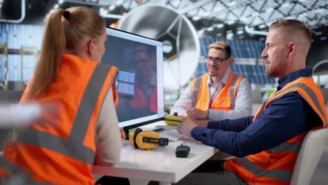 Group Of Diverse Engineers And Designers Build Solar Panels Video stock 338169019