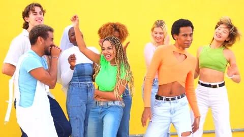 Group of diverse ethnicities dancing a joint choreography Stock Footage 254661440