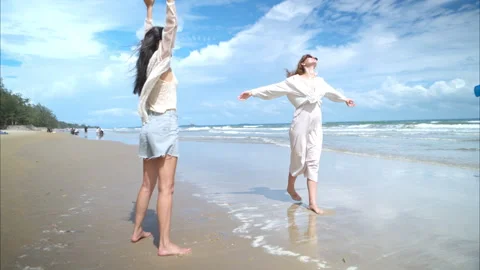 Group of diverse friends having fun at the beach Stock Footage 314011305