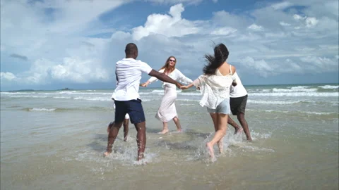 Group of diverse friends having fun at the beach Stock Footage 314012679