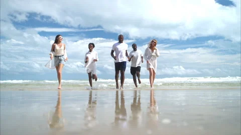 Group of diverse friends having fun at the beach Stock Footage 314012719