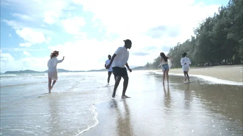 Group of diverse friends having fun at the beach Video stock 314028108