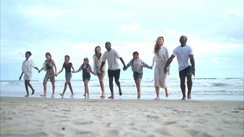 Group of diverse friends having fun at the beach Stock Footage 314028312