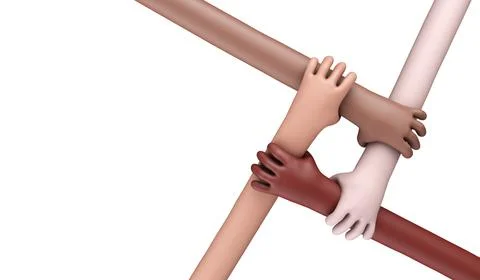 Group of diverse hands holding each other. Business partnership. 3D Rendering Stock Illustration