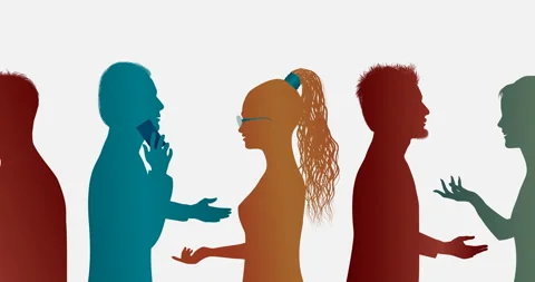 Group of diverse people. Crowd. Mixed race. Silhouette men and women to the side Stock Footage 149071211