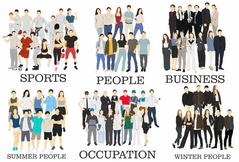 Group of diverse people ,different occupation, business ,sport people Stock Illustration