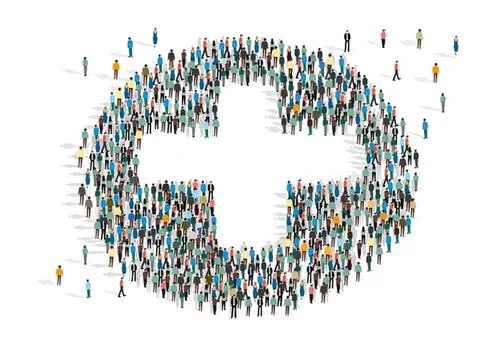 Group of diverse people forming a large circle on white background Stock Illustration