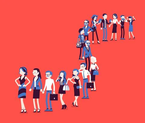 Group of diverse people queuing in a long line Illustrazione stock