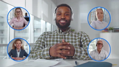 Group of diverse people on screen having video meeting, Stock Footage 174616080
