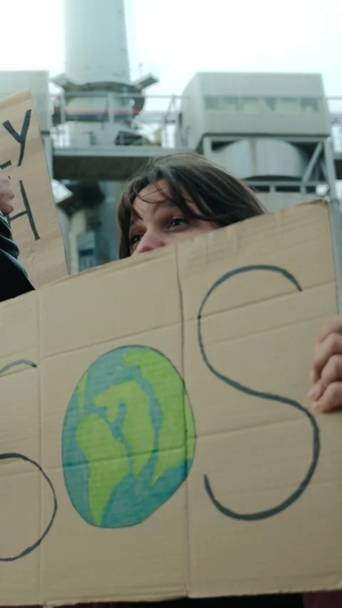 Group diverse people shouting angrily outdoor manifesting for global warming Stock Footage 263779443