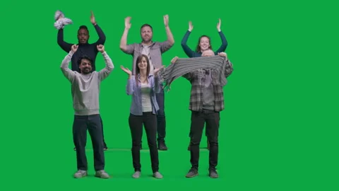 Group of diverse people support favorite soccer team. Green screen Stock Footage 273254834