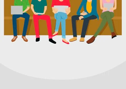 Group of diverse people using digital devices. Friends technology together Stock Illustration