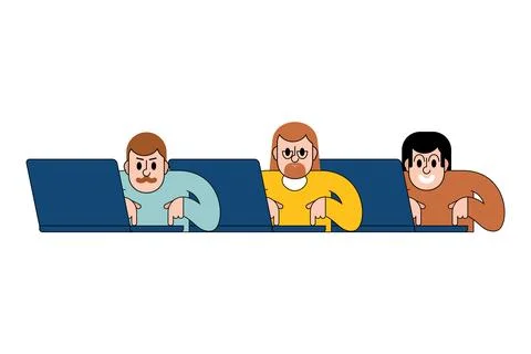 Group of diverse people working remotely on laptops. Perfect for concepts o.. Stock Illustration