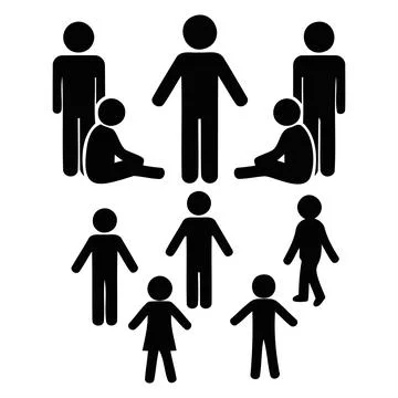Group of diverse stick figures representing family and social interactions .. 库存插图